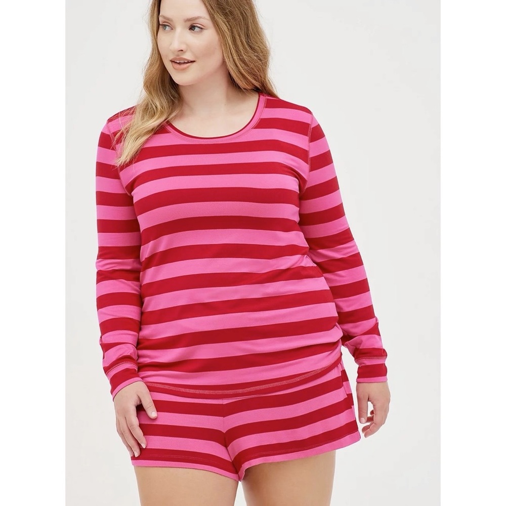 Red and Pink Stripped Sleep Shorts